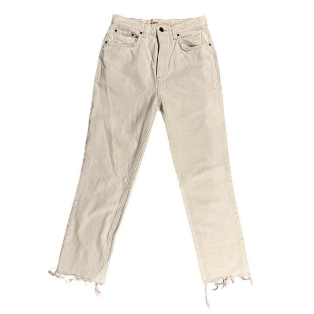GRLFRND The Cassidy Mid Rise Straight Jeans White Raw Hem Size 26 - Picture 14 of 15